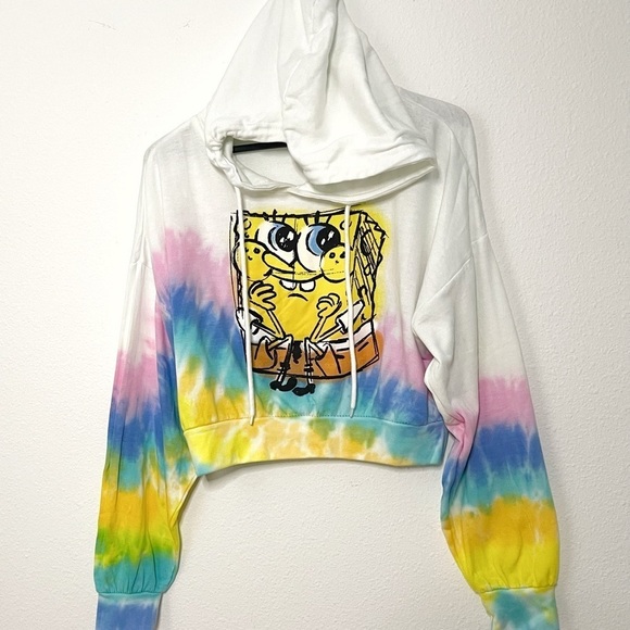 Nickelodeon authentic SpongeBob tie dye cropped hoodie sweater size S NWT - Picture 2 of 9